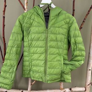 Peace love chill Lime Green Puffer Jacket with Hood